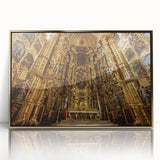 Large art print of Mexico City scenery in mid-century modernist style with gold frame, ideal for modern art wall decor.