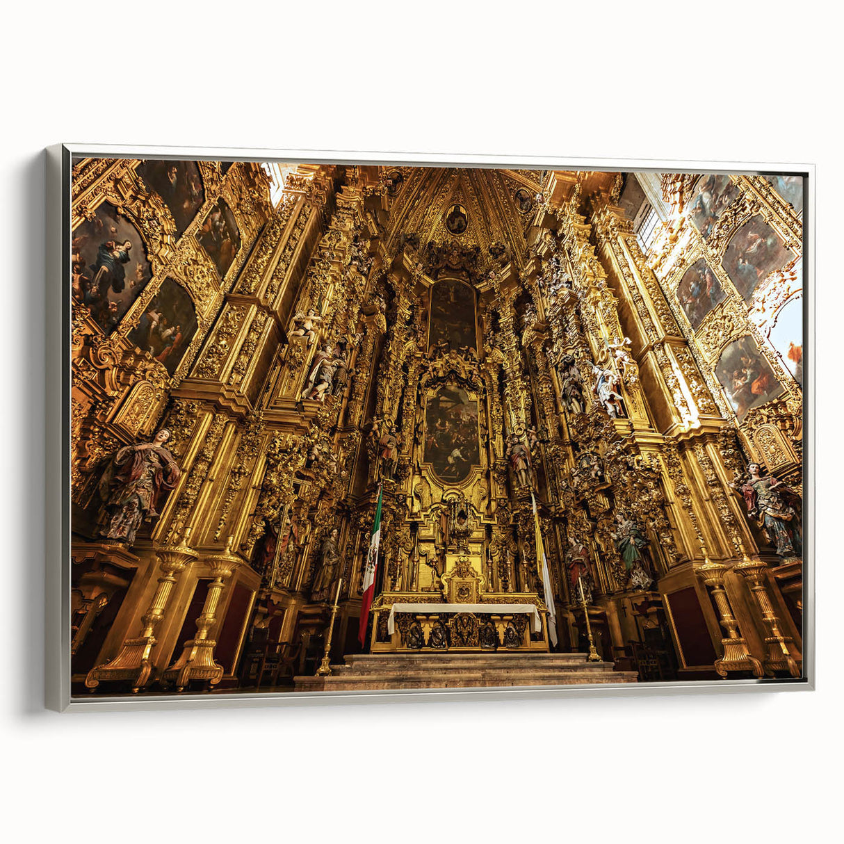 Landscape art painting of Mexico City in colorful hues on a framed canvas, ideal for living room decor.