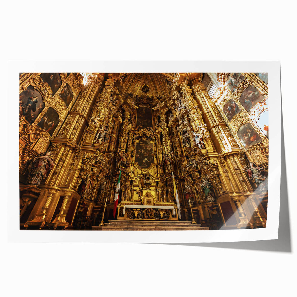 Extra large rolled print of Mexico City scenery with vibrant floral elements, ideal for art wall dining room.