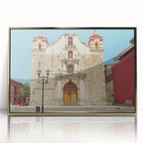 Mid-century modernist art of Oaxaca scenery in Mexico, featuring earthy tones on a framed acrylic.