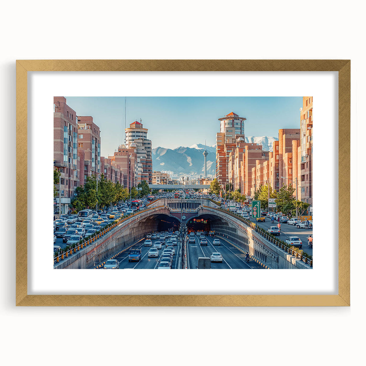 Extra large wall art depicting abstract Middle Eastern scenery in textured gold tones, perfect for living room decor.