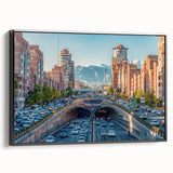 Black and white framed canvas of a vintage Iranian landscape, ideal for bedroom wall art.