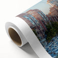 Art deco poster of a Middle Eastern scenery in muted earth tones on rolled canvas, ideal for nursery wall art.