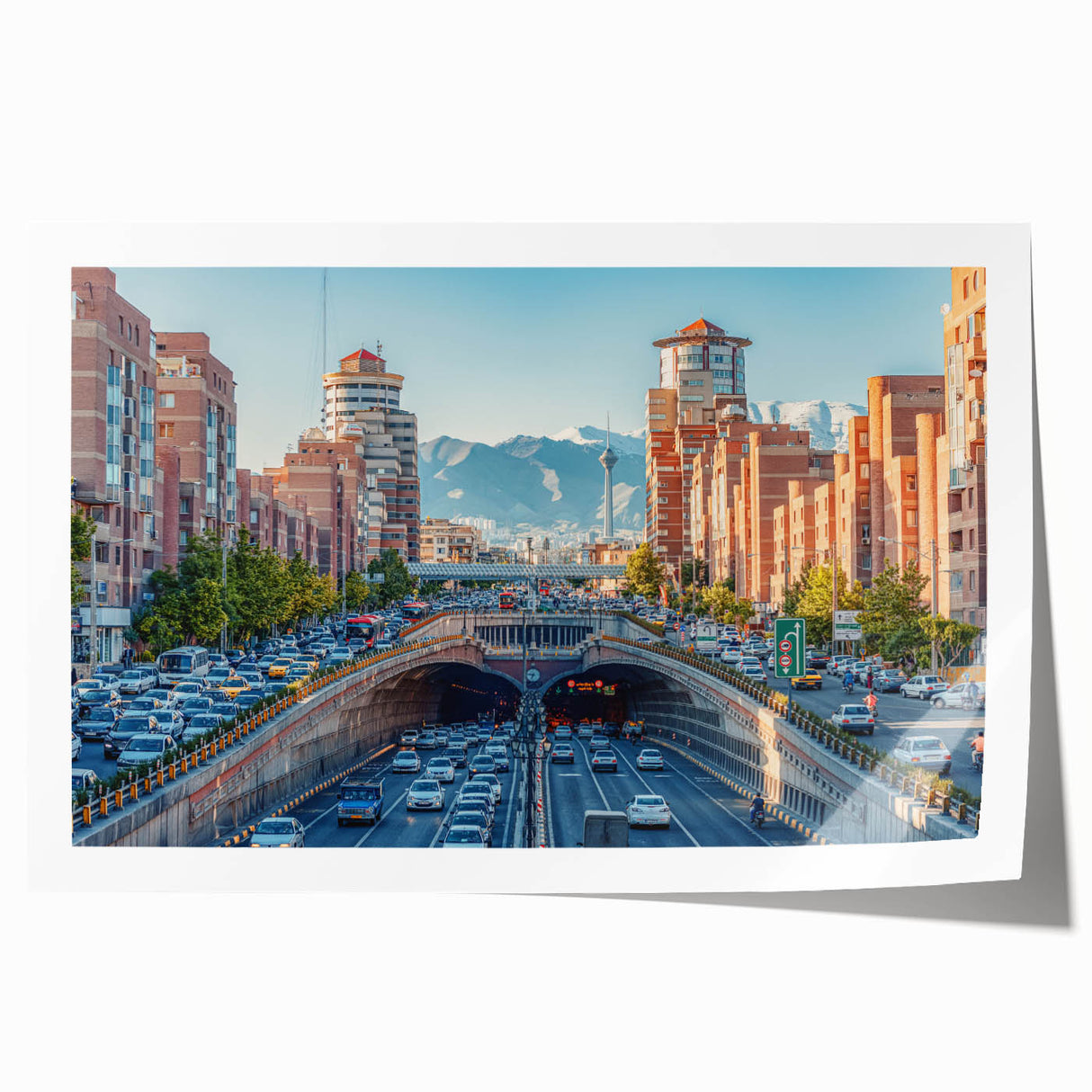 Extra large rolled print of a Middle Eastern scenery in Iran, featuring vibrant floral elements.