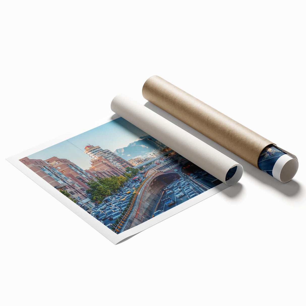 Extra large rolled print featuring a floral art scene set in a Middle Eastern landscape, with muted earthy tones.