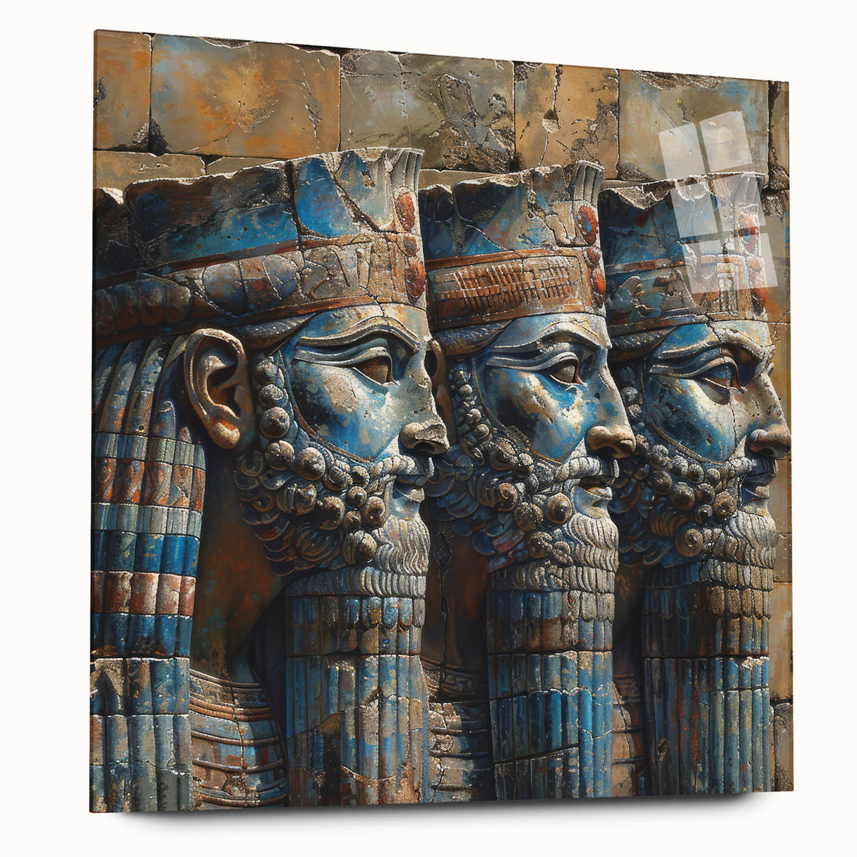 Large abstract wall art depicting Middle Eastern scenery in muted earth tones on acrylic glass.