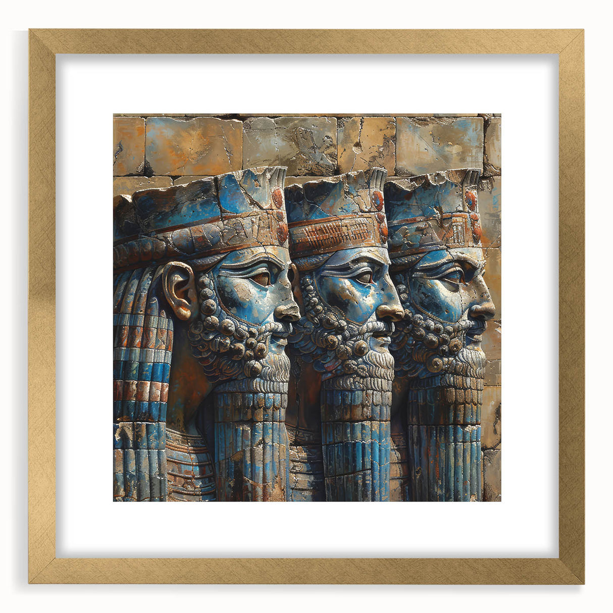 Extra large abstract art print depicting a textured Middle Eastern landscape in muted earth tones, framed in gold.