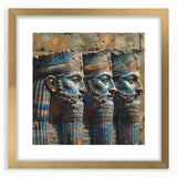Extra large abstract art print depicting a textured Middle Eastern landscape in muted earth tones, framed in gold.