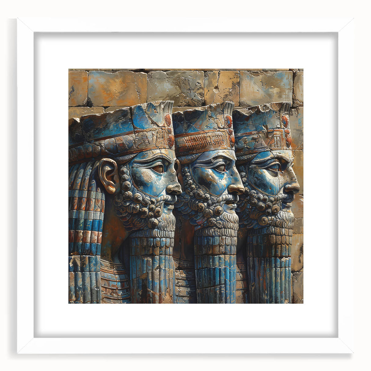 Abstract art print depicting a Middle Eastern landscape in muted earth tones, framed with a white mat.