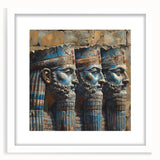 Abstract art print depicting a Middle Eastern landscape in muted earth tones, framed with a white mat.