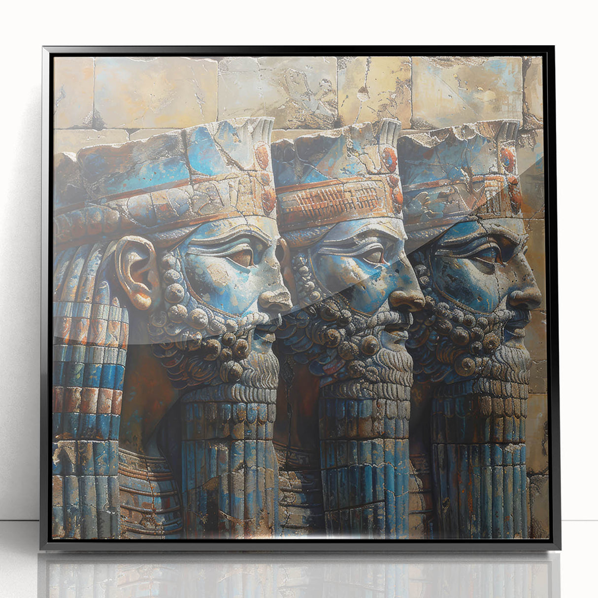 Large abstract wall art depicting a Middle Eastern Iraqi landscape in muted earth tones on a framed acrylic.