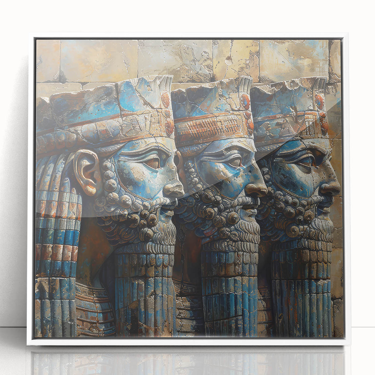 Art deco poster of Middle Eastern scenery in muted earth tones on framed acrylic, suitable for modern art wall decor.