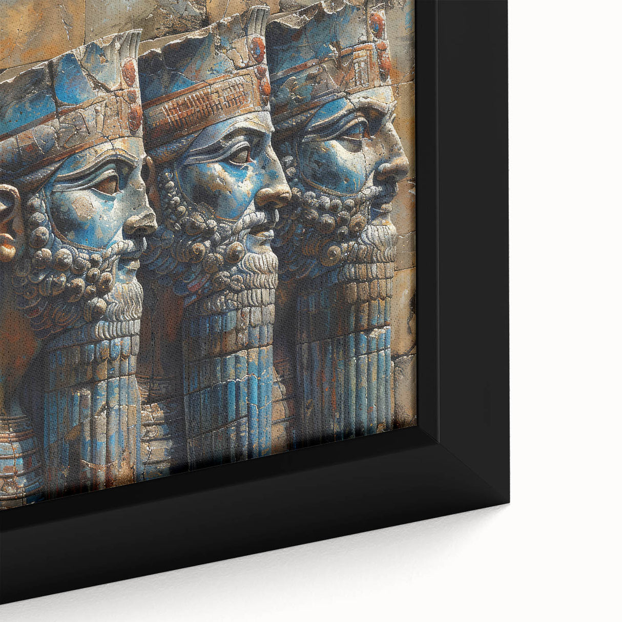 Extra large framed canvas featuring a textured, colorful Middle Eastern scenery, ideal for living room decor.