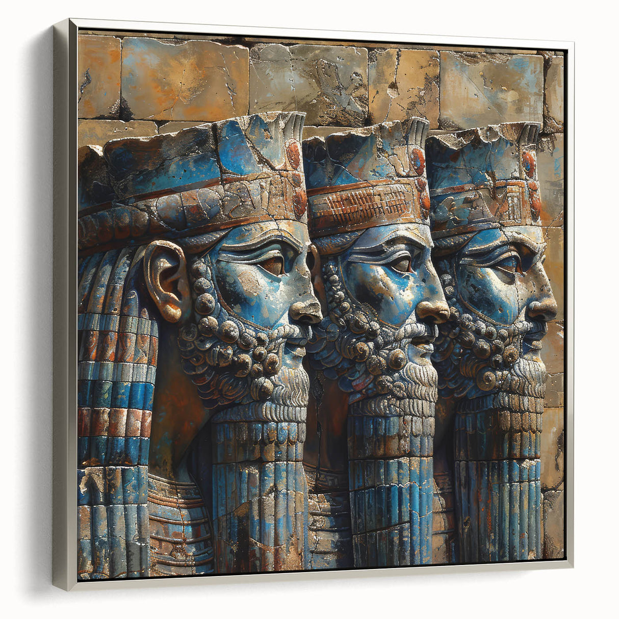 Framed canvas of a vintage-style landscape painting depicting a Middle Eastern scenery.