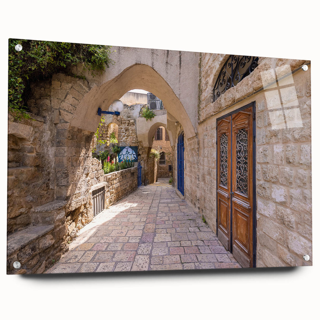 Acrylic print of Jerusalem scenery in muted earth tones, ideal for dining room art.