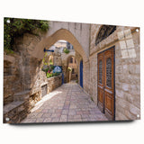 Acrylic print of Jerusalem scenery in muted earth tones, ideal for dining room art.