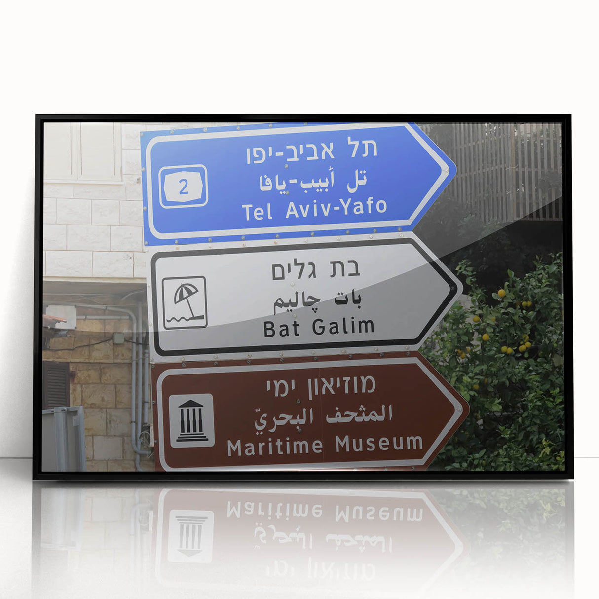 Large abstract wall art of Tel Aviv skyline in muted earth tones on a framed acrylic, suitable for modern living room decor.