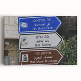 Black and white stretched canvas of Tel Aviv cityscape, ideal for kitchen wall art.