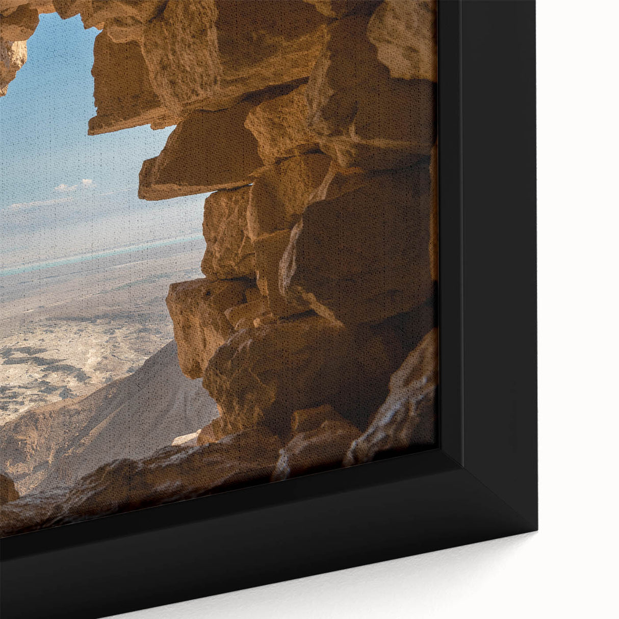 Extra large framed canvas featuring a textured, colorful Middle Eastern scenery, ideal for living room decor.