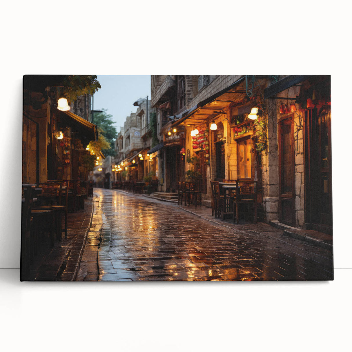 Black and white photo of Middle Eastern scenery on stretched canvas, ideal for kitchen wall art.