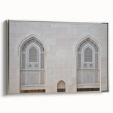 Framed canvas landscape art painting depicting a scenic view of Oman, with earthy tones and vintage poster style.