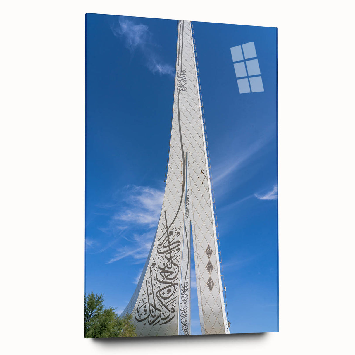 Large abstract wall art depicting a Middle Eastern Qatar scenery in muted earth tones on acrylic glass.