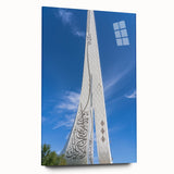 Large abstract wall art depicting a Middle Eastern Qatar scenery in muted earth tones on acrylic glass.