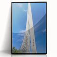 Large abstract wall art depicting a Qatar scenery in mid-century modernist style, framed in black acrylic.