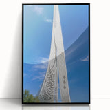 Large abstract wall art depicting a Qatar scenery in mid-century modernist style, framed in black acrylic.