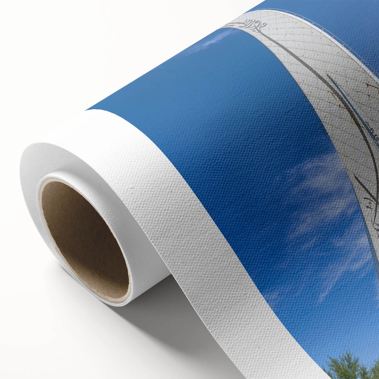 Art Deco style poster of Qatar scenery on rolled canvas, featuring muted earth tones.