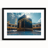 Extra large abstract art print depicting a colorful, textured Middle Eastern scenery, framed in black.