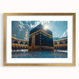 Extra large abstract art print of a textured Middle Eastern scenery in muted gold tones, framed with mat.