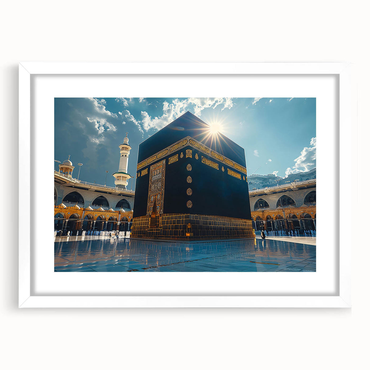 Abstract art print depicting a Middle Eastern desert scene in muted earth tones on a framed white mat.