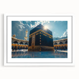 Abstract art print depicting a Middle Eastern desert scene in muted earth tones on a framed white mat.