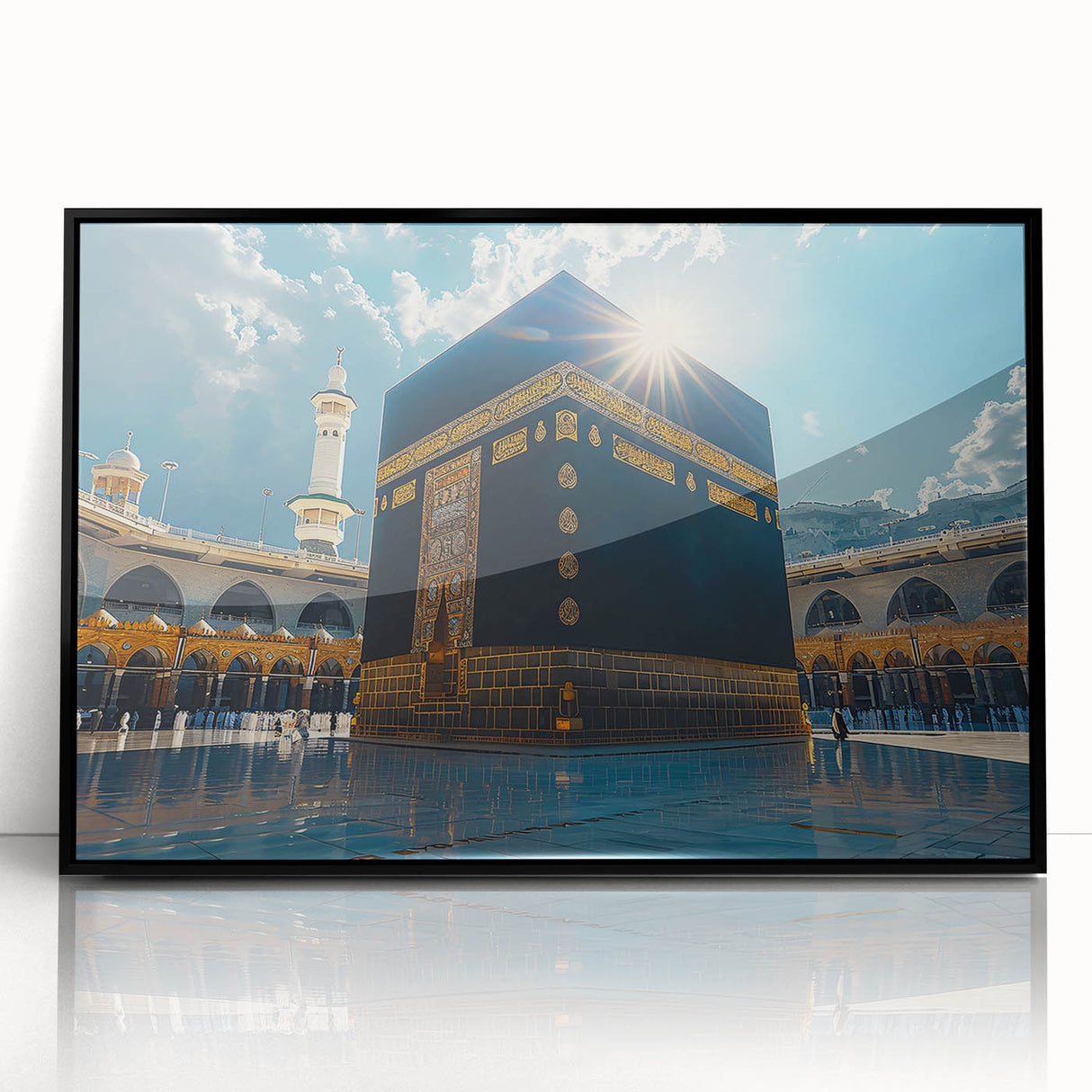 Large abstract wall art of a Saudi Arabian landscape in muted earth tones, framed in black acrylic, suited for modern decor.
