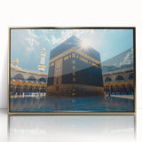 Mid-century modernist style large art print of a Saudi Arabian landscape in muted gold tones, framed acrylic.
