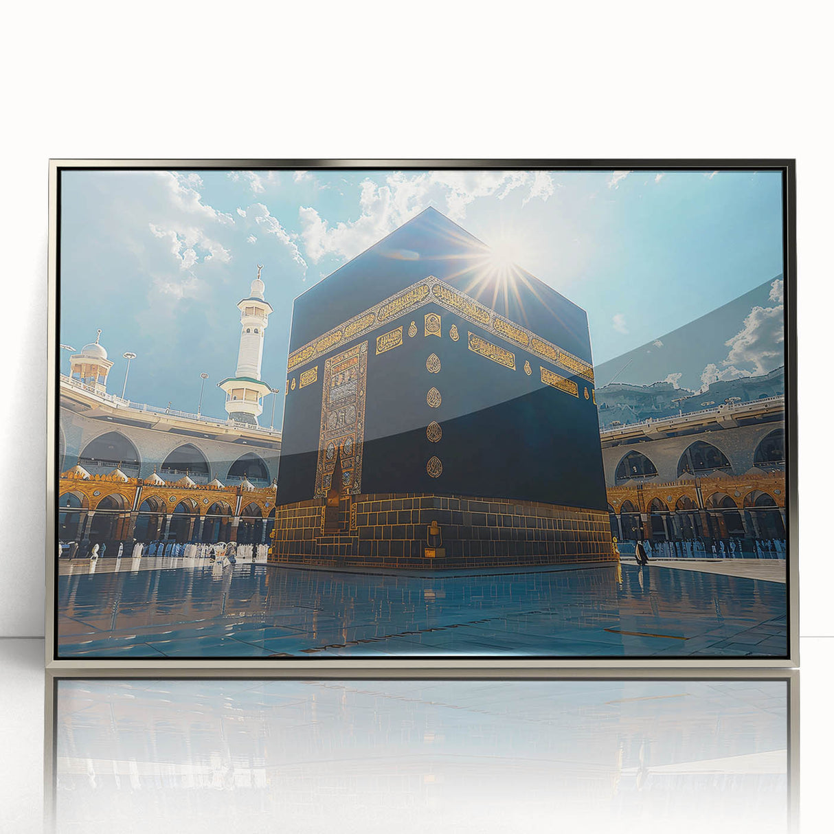 Framed acrylic print of a mid-century modernist Saudi Arabian landscape in muted earth tones.