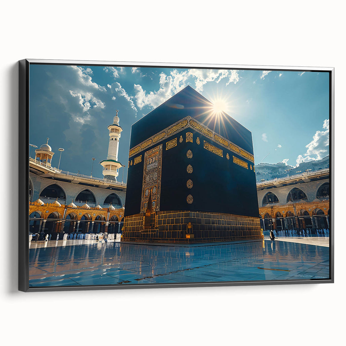 Black and white landscape painting of Saudi Arabia on framed canvas, ideal for bedroom wall decor.