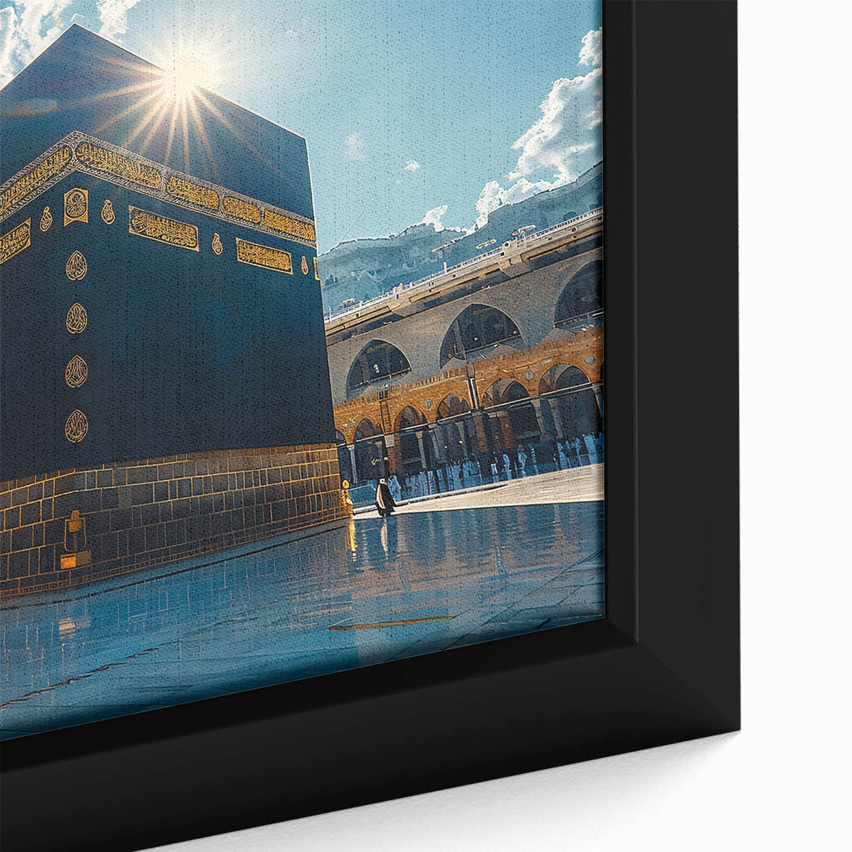 Extra large framed canvas depicting a textured, colorful Middle-Eastern landscape, ideal for living room decor.