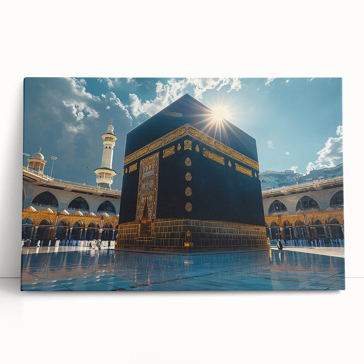 Black and white stretched canvas featuring a minimalist Saudi Arabian landscape, ideal for kitchen wall art.