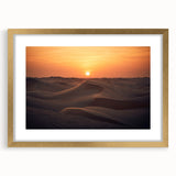 Extra large abstract art print of Abu Dhabi scenery in gold frame, featuring textured design and neutral tones.