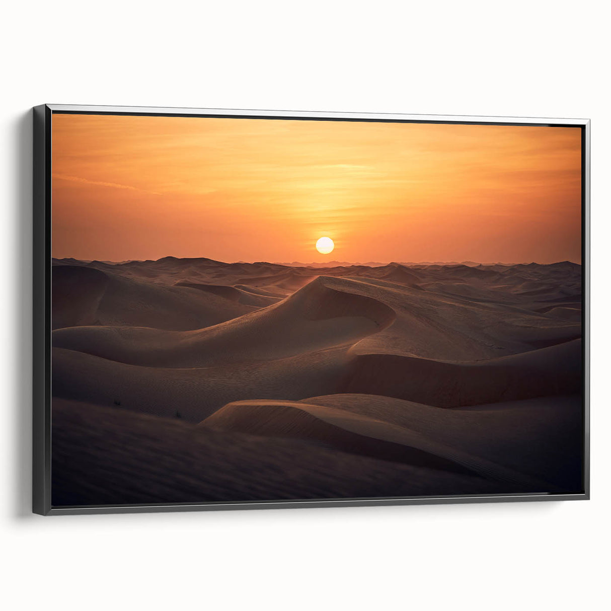 Black and white framed canvas of Abu Dhabi landscape, ideal for bedroom wall art.