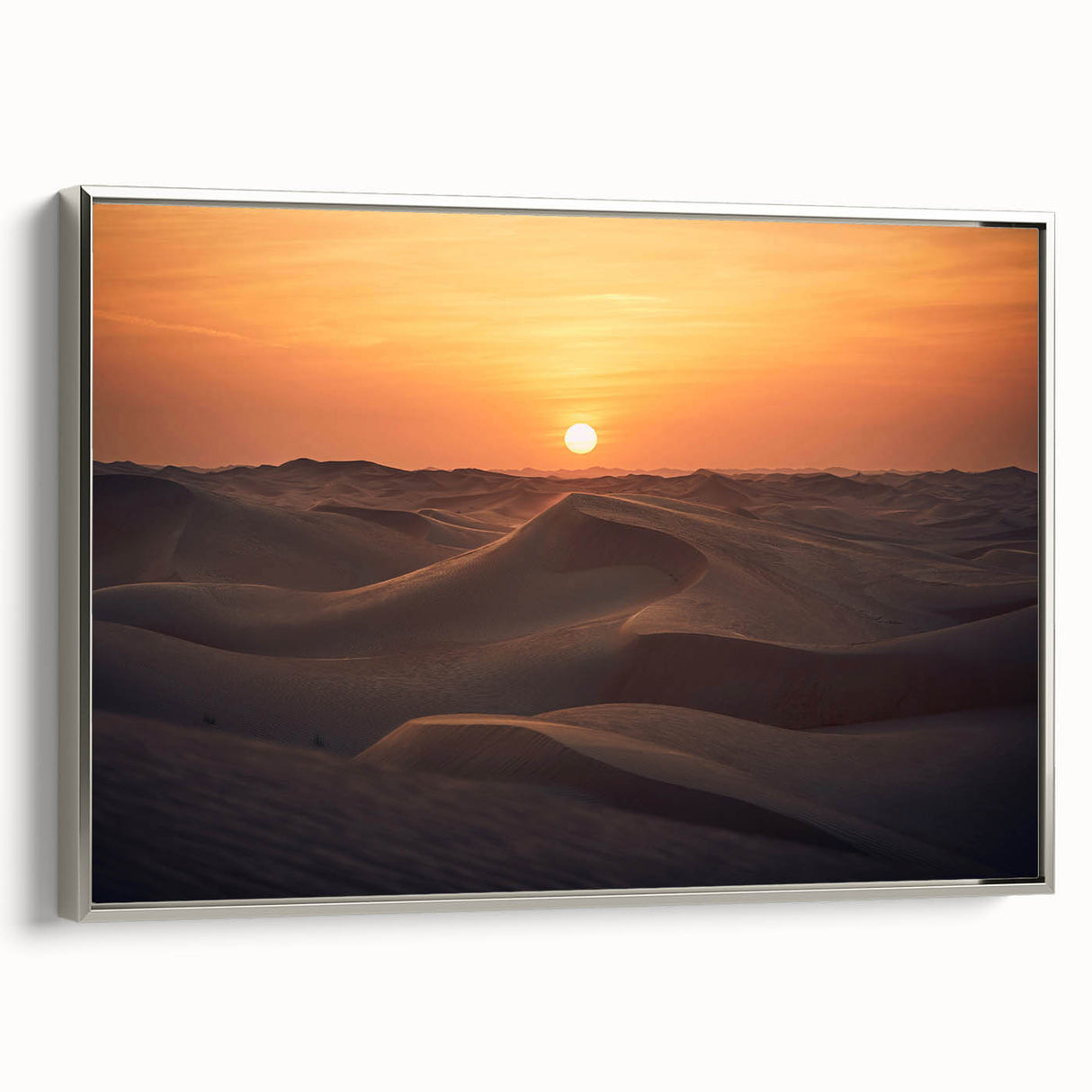 Framed canvas landscape art painting of Abu Dhabi skyline in muted gray and silver tones, ideal for modern office decor.