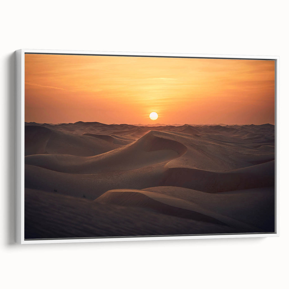Vintage poster art of Abu Dhabi scenery on a large framed canvas, featuring colorful art with black accents.