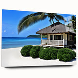 Large abstract wall art of Tahiti's coastline on acrylic glass, featuring vivid blue and green hues.