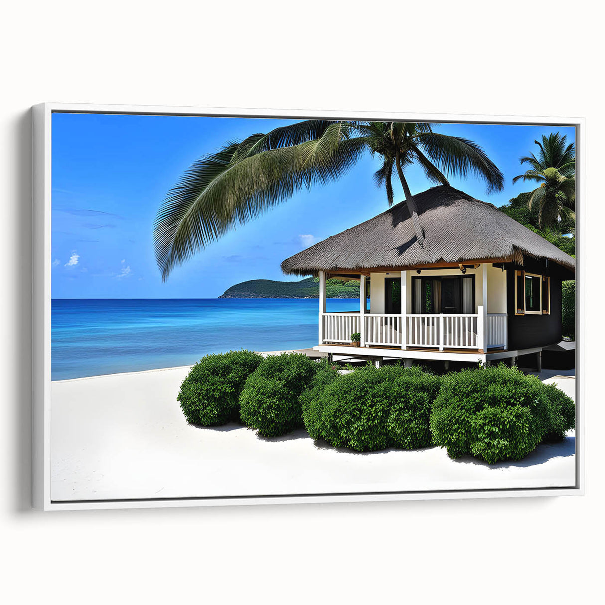 Vintage poster art of Tahitian scenery in vibrant colors on extra large framed canvas, ideal for living room decor.