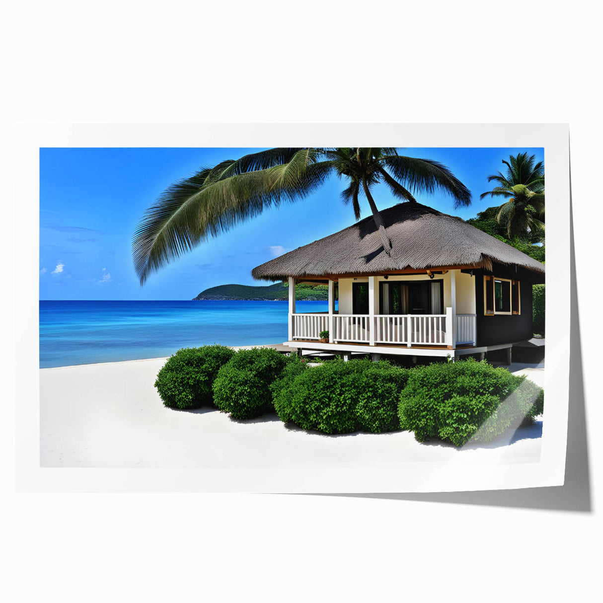 Extra large rolled print of a Tahitian landscape with vibrant floral elements, ideal for classy bathroom wall art.