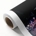 Art deco poster of Auckland skyline in pastel shades on rolled canvas, ideal for nursery wall art.