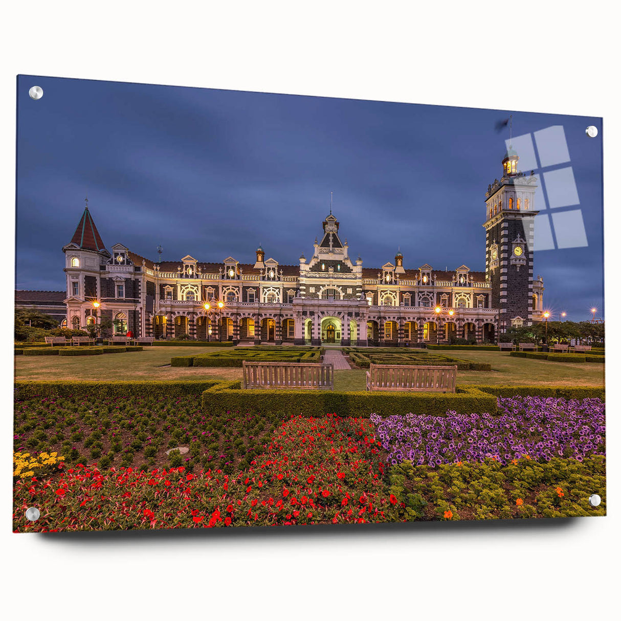 Acrylic print of Otago, New Zealand scenery with serene blue and green tones, suitable for bedroom or dining room decor.