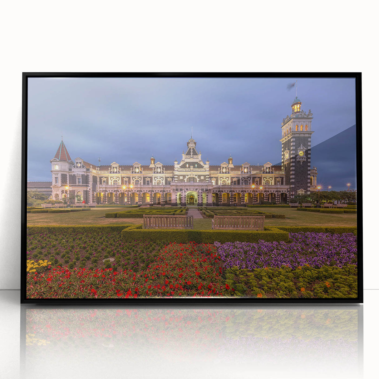 Large abstract wall art depicting Otago, New Zealand scenery in muted earth tones on a black framed acrylic.